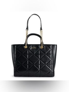 Nicole Miller Quilted Black Tote Bag with Gold Chain Handles